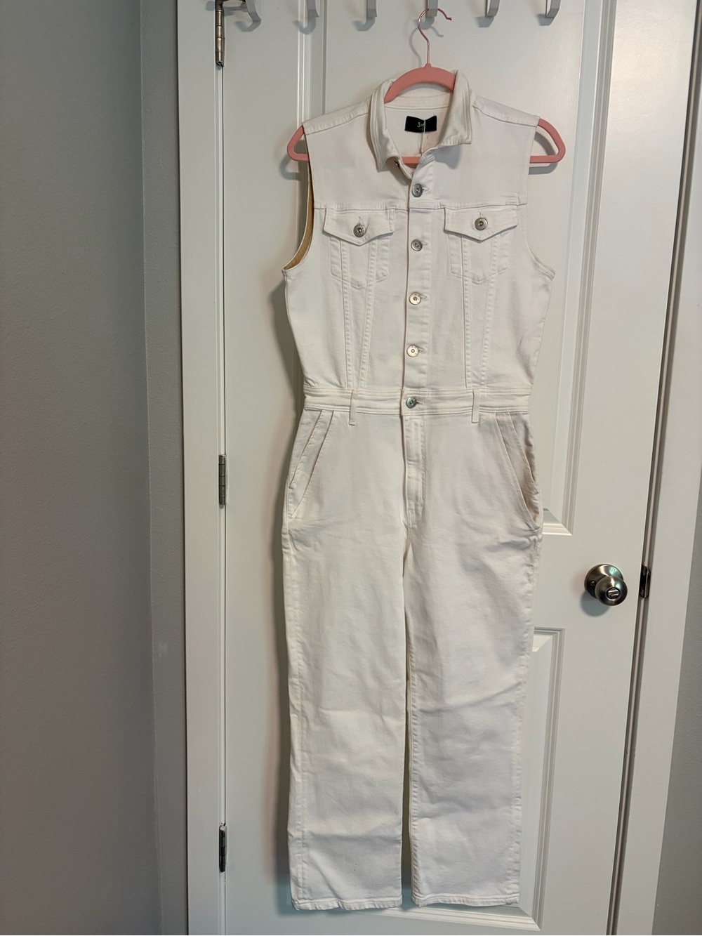 3x1 White Sleeveless Denim Overalls Jumpsuit